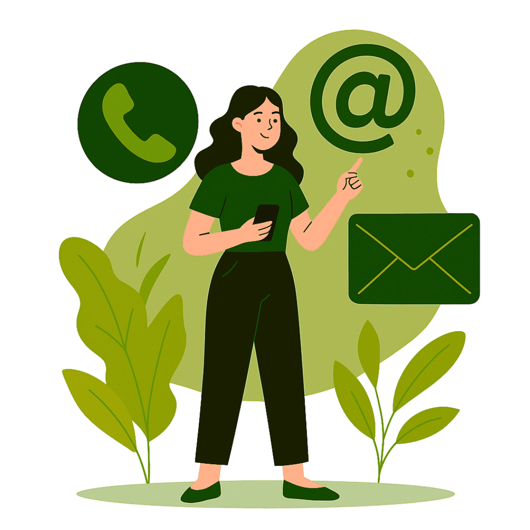 Woman using phone with contact icons